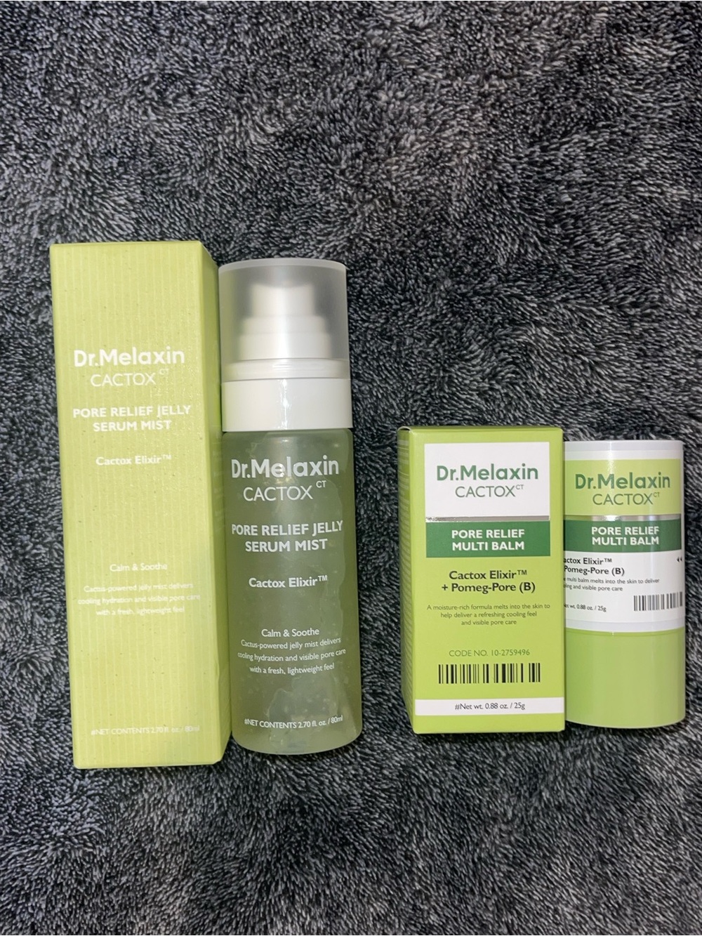Dr. Melaxin CACTOX Pore Relief Jelly Serum Mist and Multi Balm